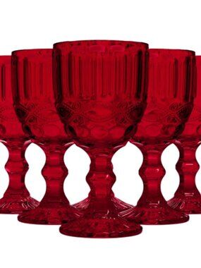 Elle Decor "Vintage Style" Red Goblets Glasses, Set of 4 NEW GORGEOUS!